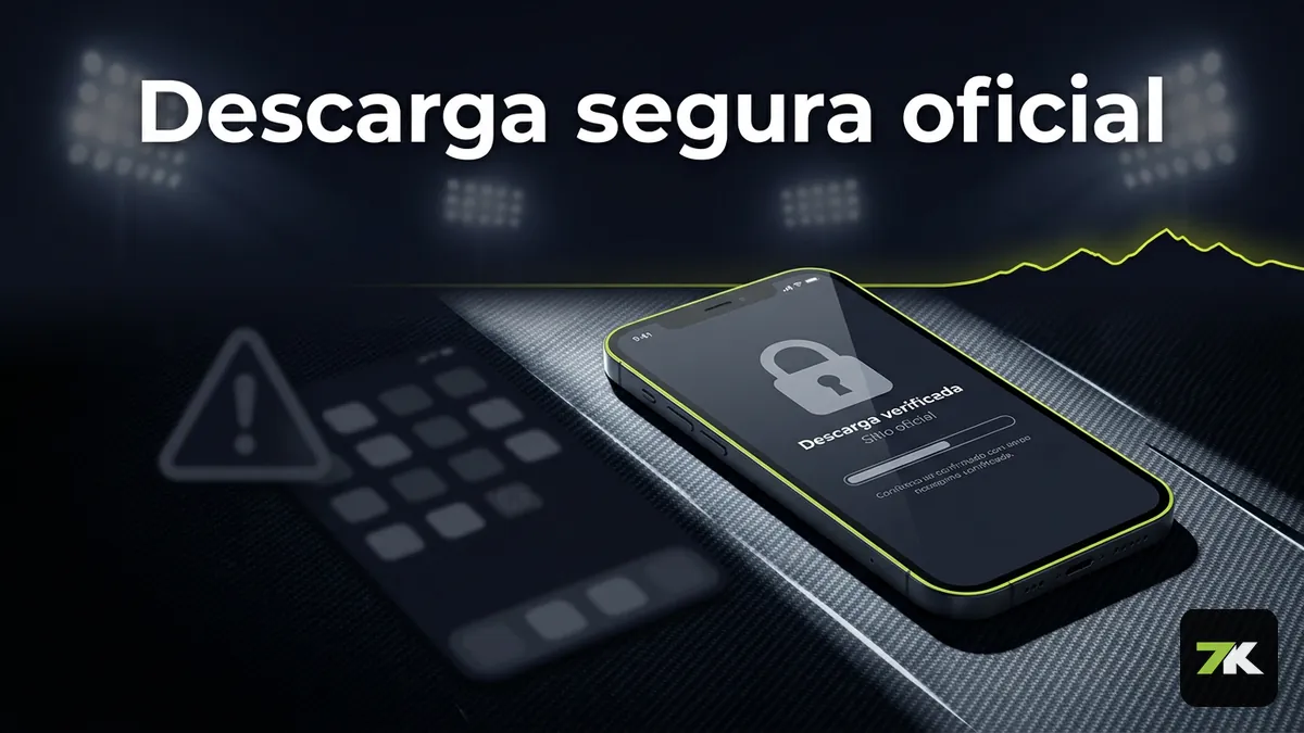 Celular con pantalla de verificación de descarga segura de la app de Bet7k en Chile