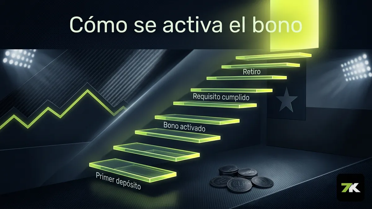 Escalera de pasos del bono de bienvenida de Bet7k Chile en español