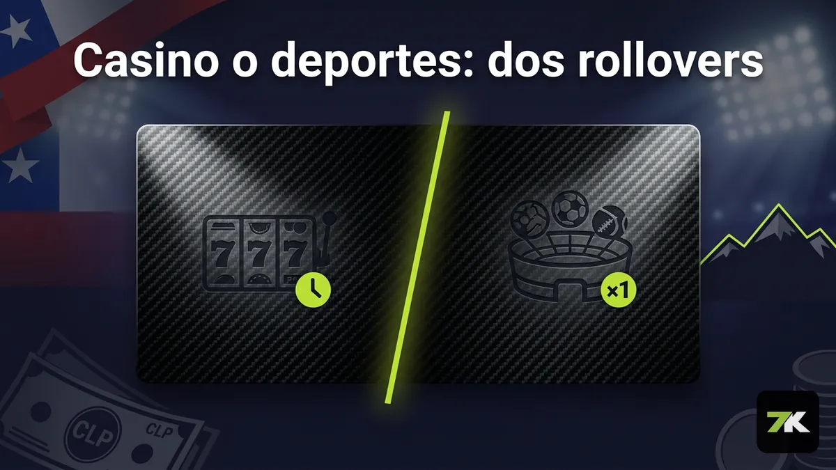Comparación visual del rollover de casino y deportes en el bono de Bet7k Chile