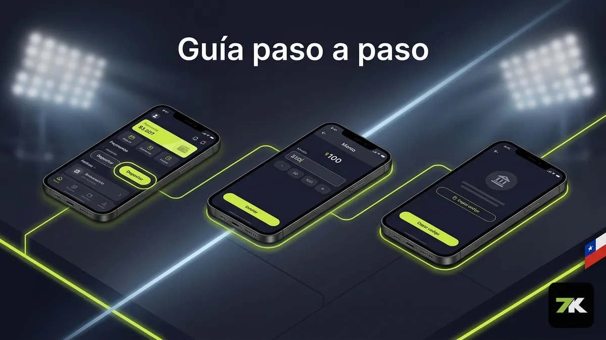 Secuencia de pantallas mostrando como depositar en Bet7k Chile paso a paso