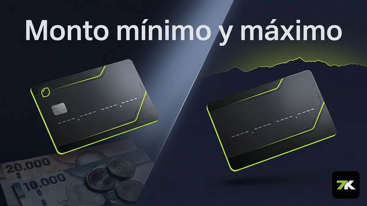 Tarjetas mostrando el monto minimo y maximo de deposito en Bet7k Chile