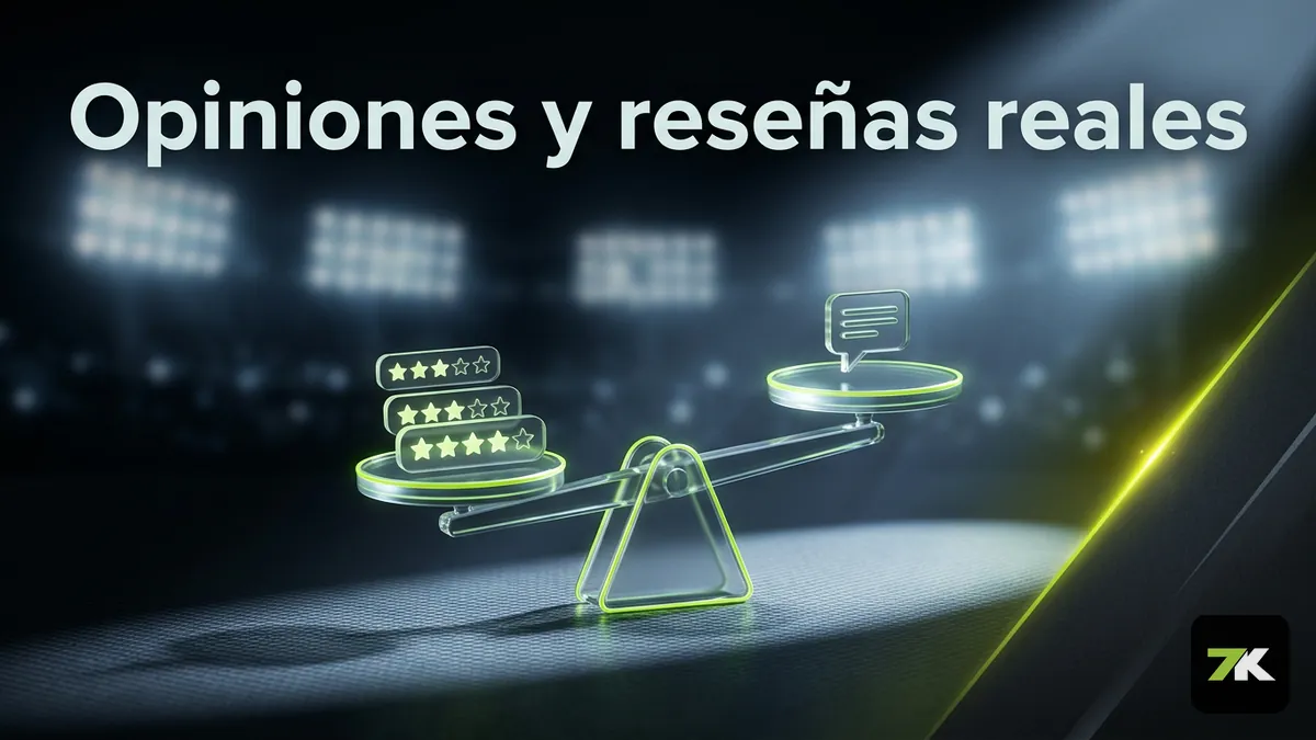 Balanza con estrellas y opiniones de usuarios representando las reseñas reales sobre Bet7k