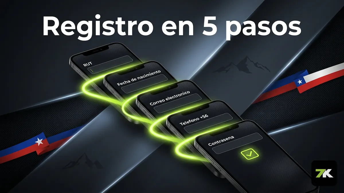 Pasos del formulario de registro Bet7k Chile: RUT, correo y telefono