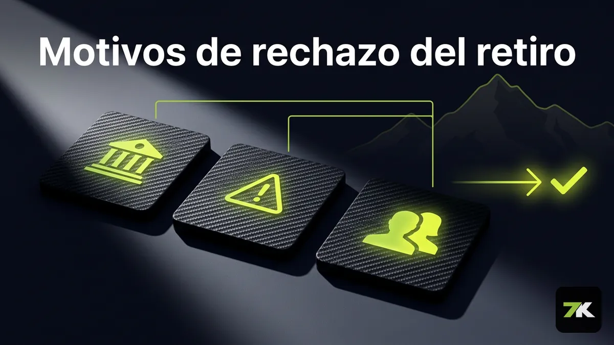 Motivos de rechazo de un retiro en Bet7k Chile representados con iconos oscuros y lima
